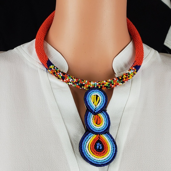 Handmade Jewelry - Kenyan Handmade Glass Maasaii Beads Necklace